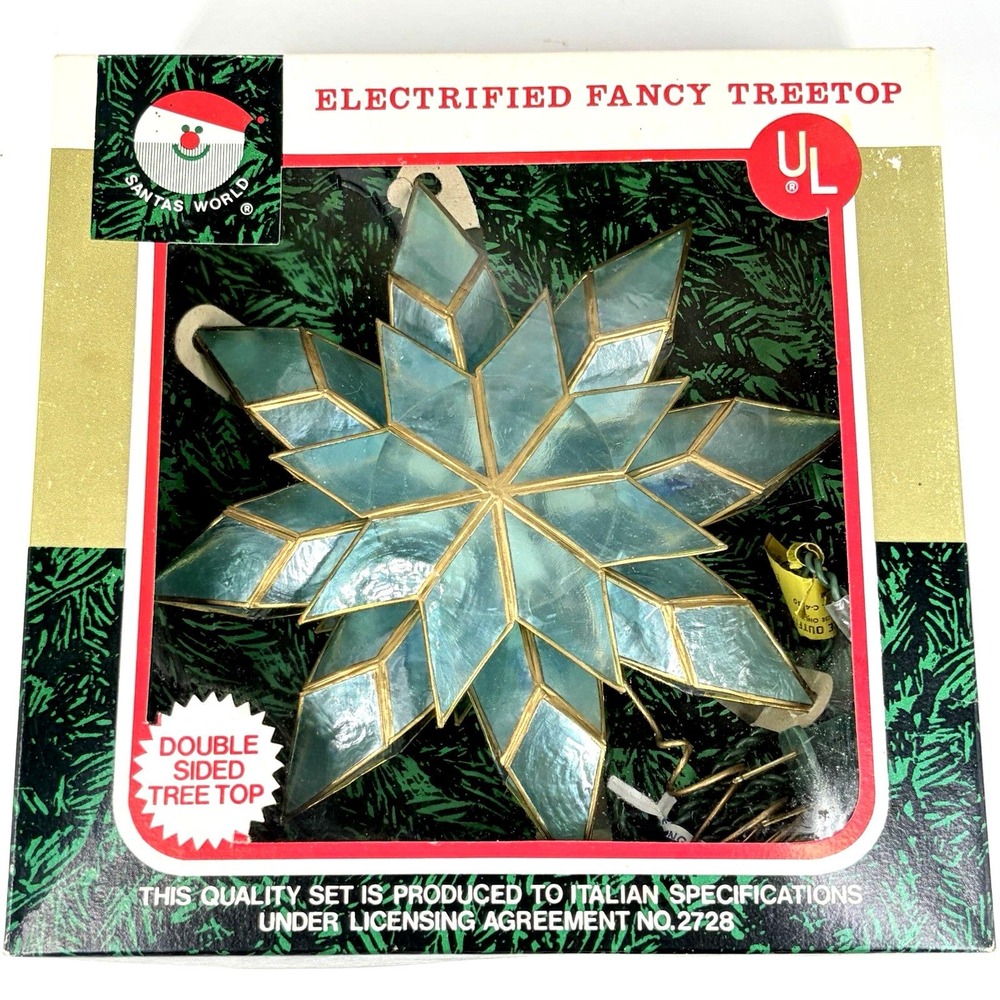 Vintage Kurt Adler Electric Tree Topper Star Stain Glass Style Plastic Blue Gold - Picture 6 of 10